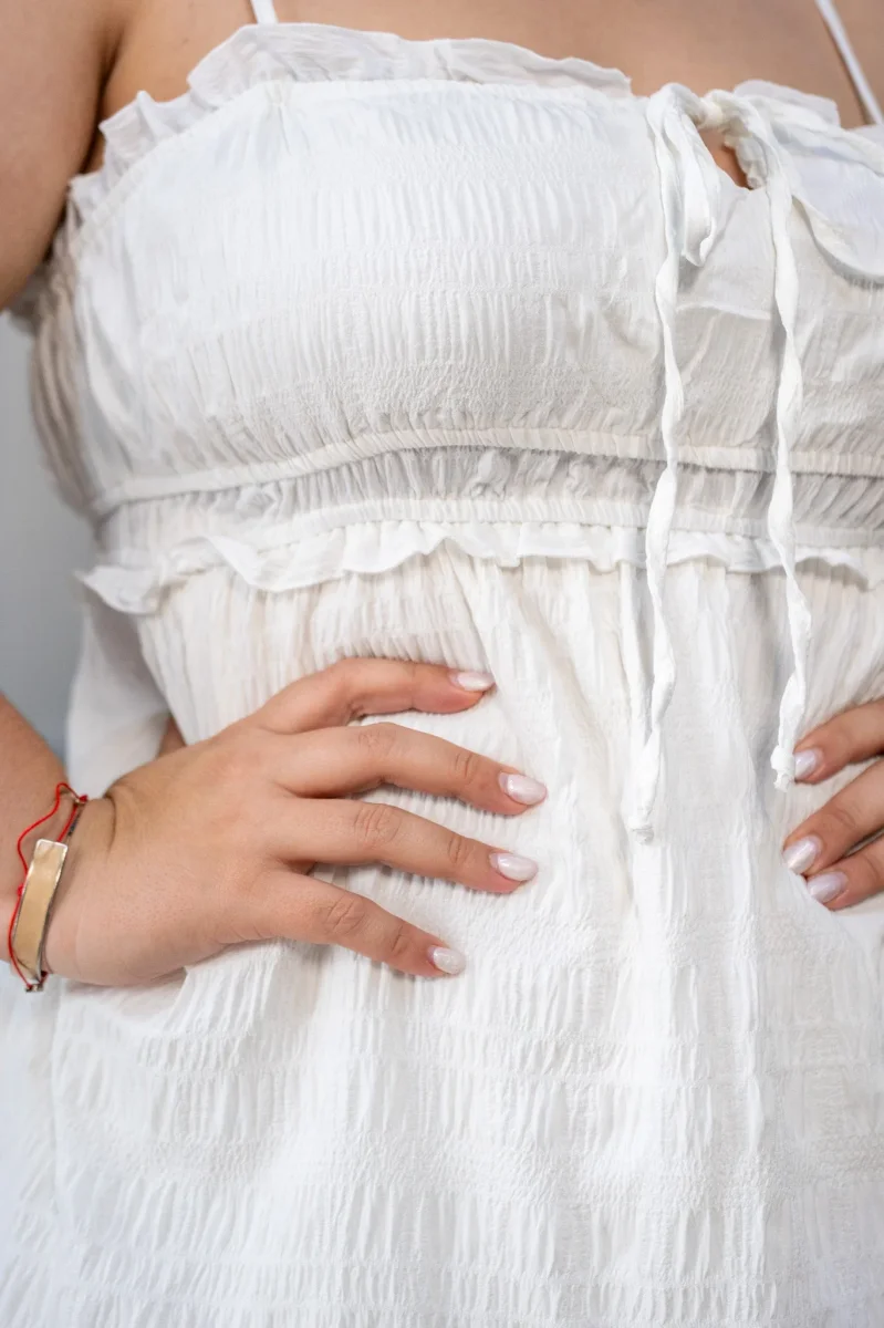 Vestido Midi Curvy Tirantes con Falda Voladita Blanco - Imagen 6