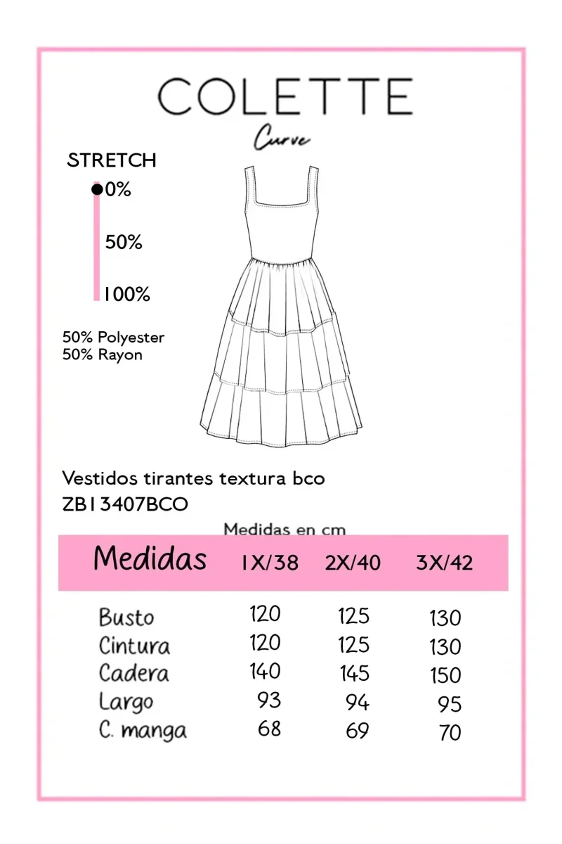 Vestido Midi Curvy Tirantes con Falda Voladita Blanco - Imagen 3