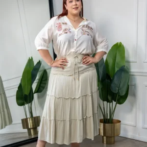 Maxi Falda Curvy Con Volados Verde Olivo
