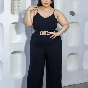 Palazzo liso negro curvy con strech