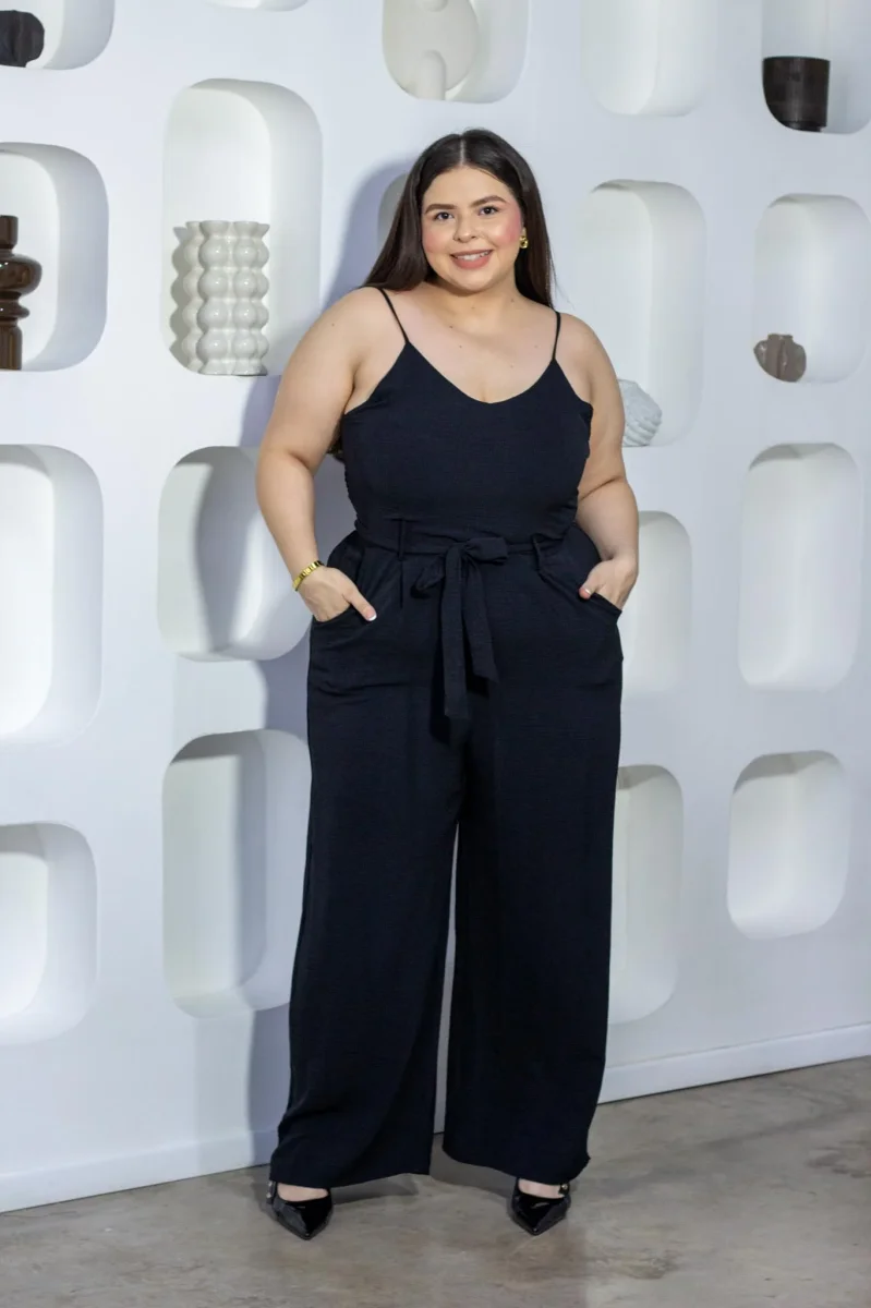 Palazzo liso negro curvy con strech - Imagen 5