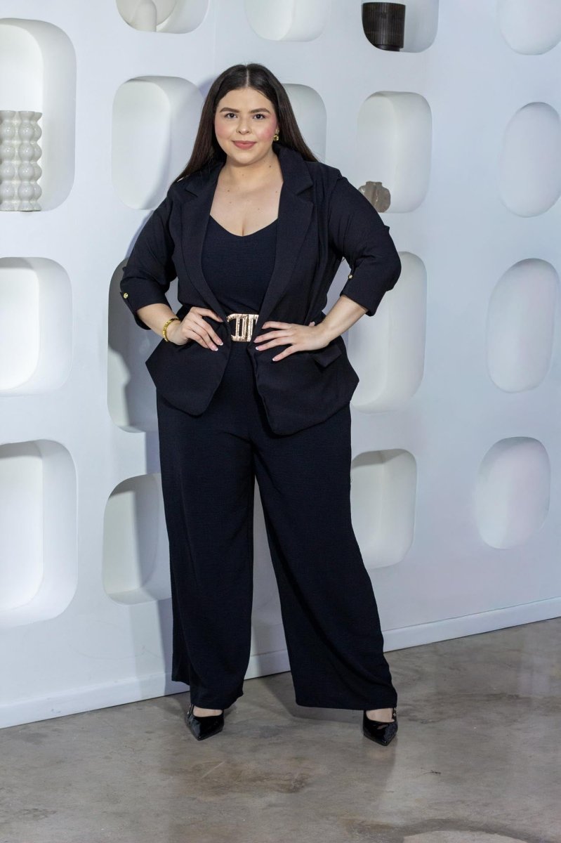 Palazzo liso negro curvy con strech - Imagen 9