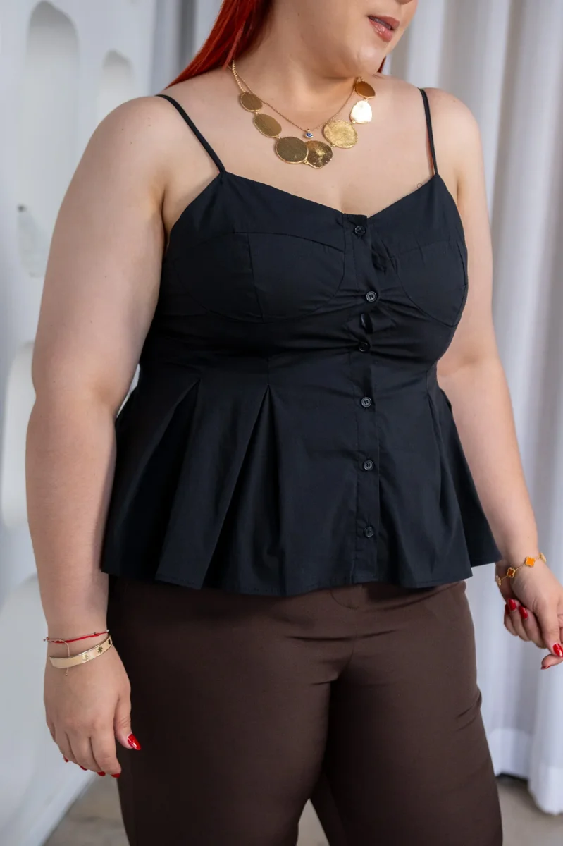 Blusa Curvy Tirantes Peplum Negra - Imagen 8