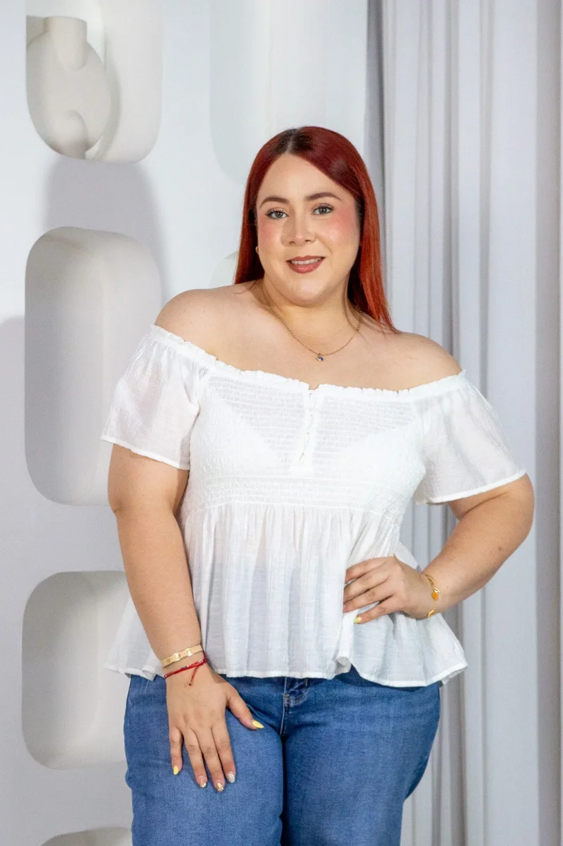 Blusa Curvy Off Shoulder Resorte Peplum Blanco - Imagen 4