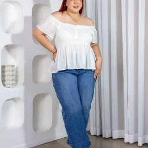 Blusa Curvy Off Shoulder Resorte Peplum Blanco