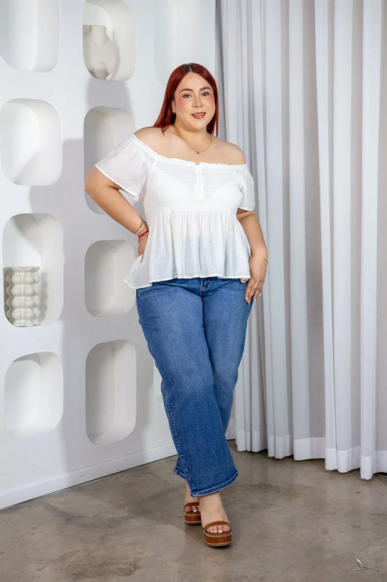 Blusa Curvy Off Shoulder Resorte Peplum Blanco
