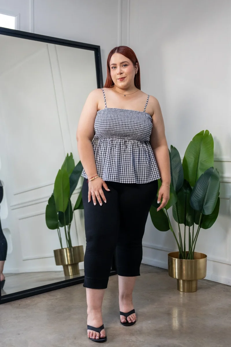 Blusa Curvy Tirantes Print Cuadros Negro - Imagen 2