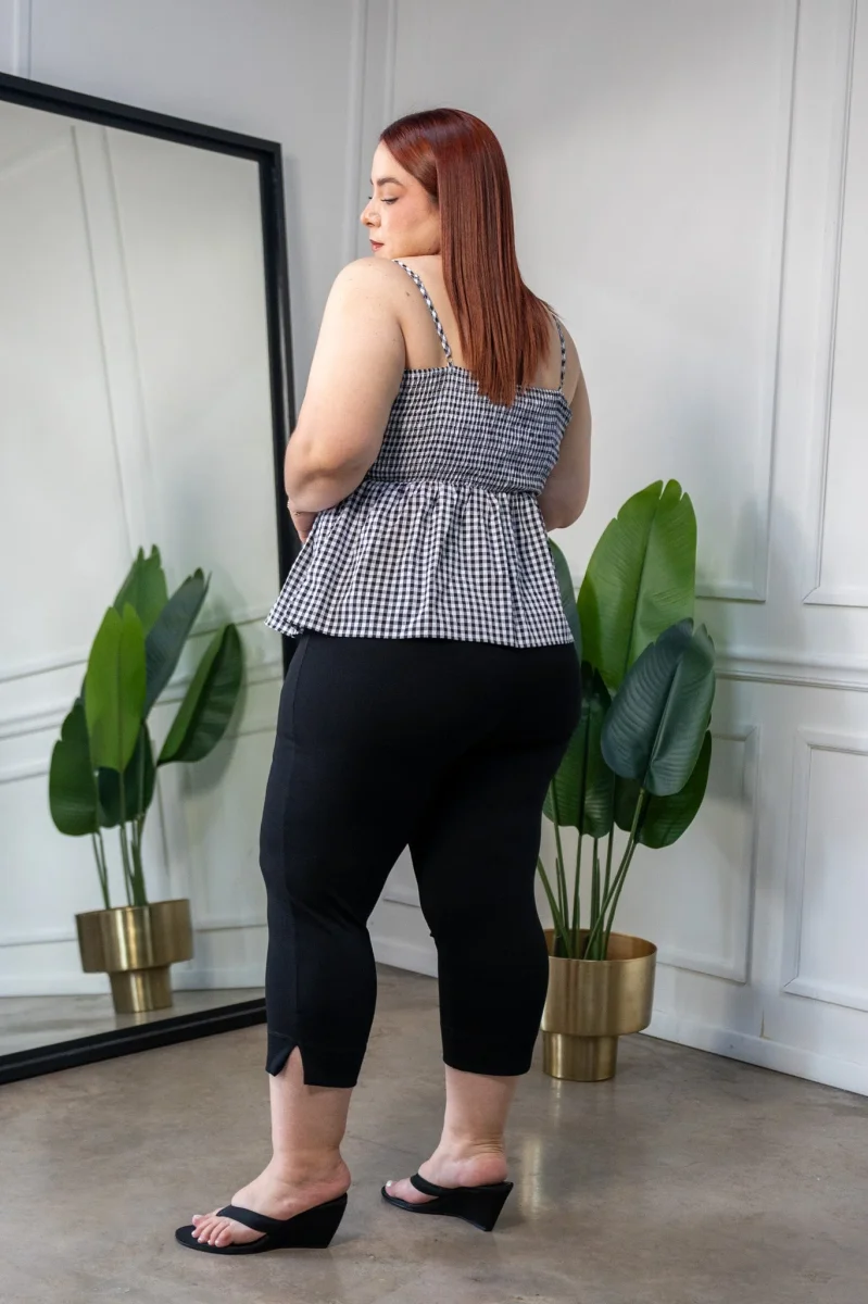 Blusa Curvy Tirantes Print Cuadros Negro - Imagen 7