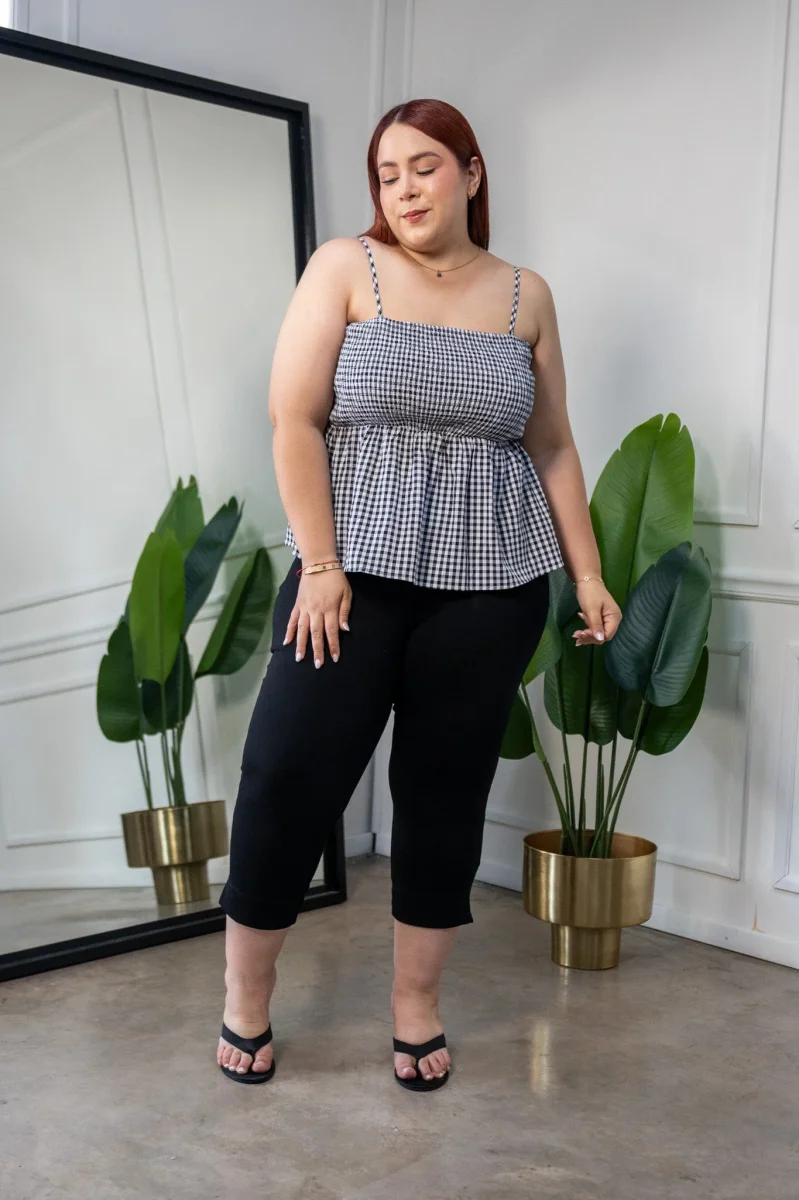 Blusa Curvy Tirantes Print Cuadros Negro - Imagen 5