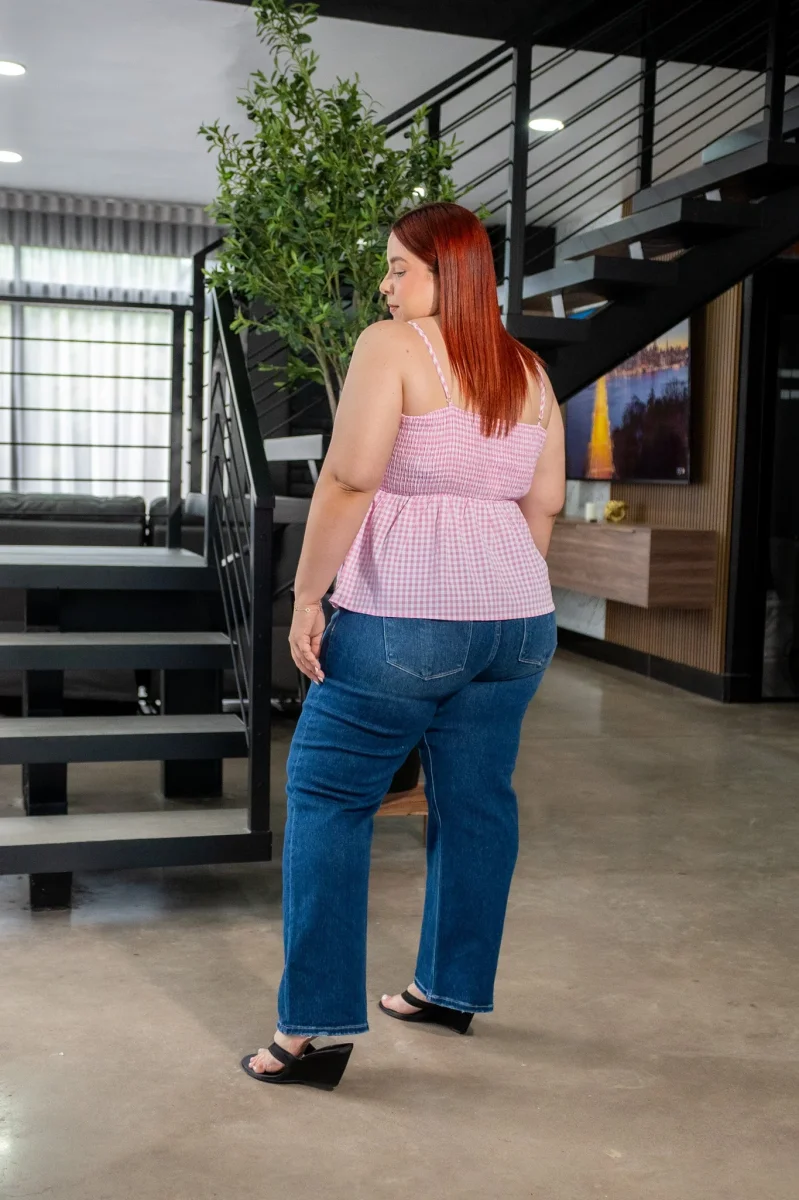 Blusa Curvy Tirantes Print Cuadros Rosa - Imagen 8