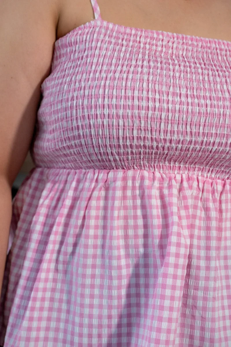 Blusa Curvy Tirantes Print Cuadros Rosa - Imagen 6