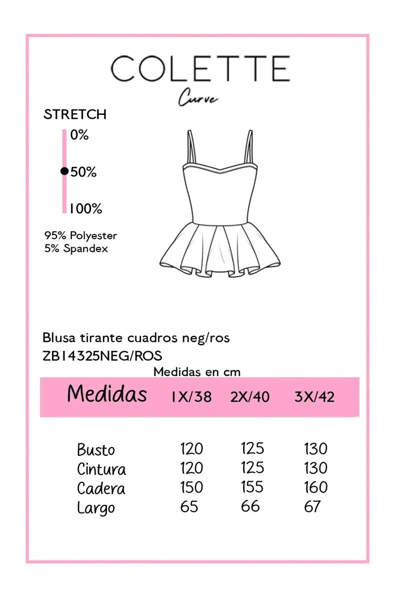 Blusa Curvy Tirantes Print Cuadros Rosa - Imagen 3