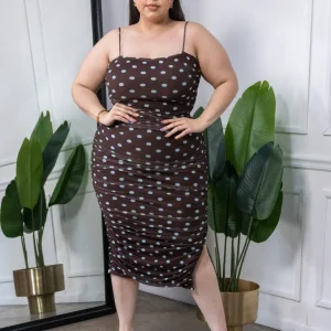 Vestido Midi Curvy Mesh Polka Dots Café