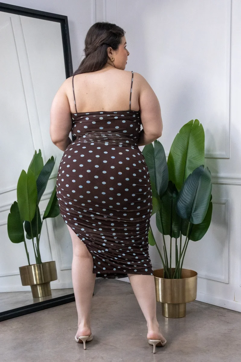 Vestido Midi Curvy Mesh Polka Dots Café - Imagen 8