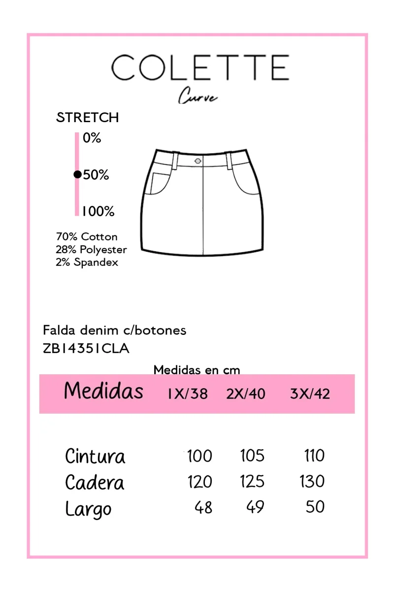 Falda Denim con Botones Curvy Claro - Imagen 3