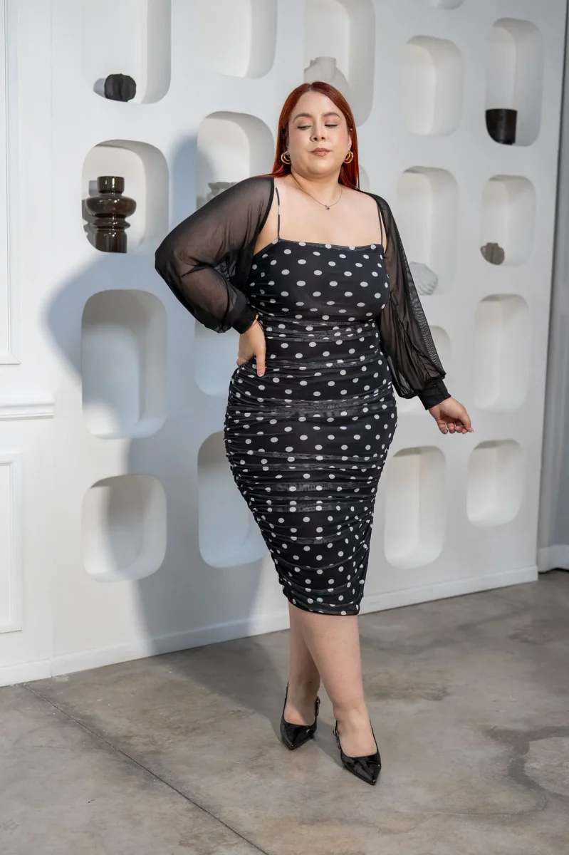 Maxi Vestido Mesh Polka Curvy Negro - Imagen 4