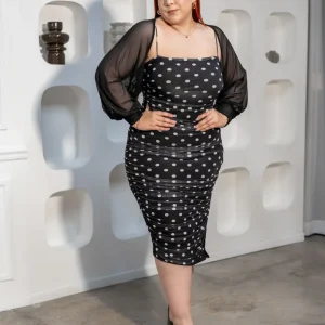 Maxi Vestido Mesh Polka Curvy Negro