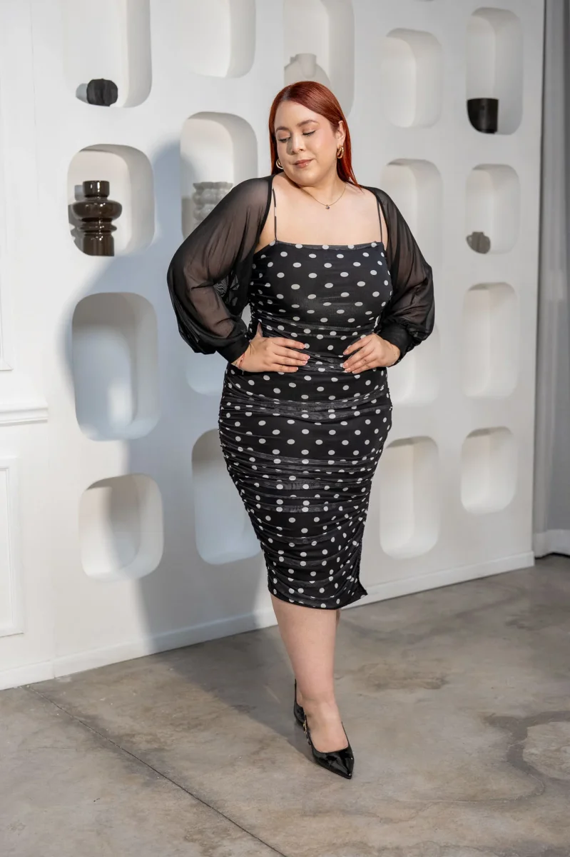 Maxi Vestido Mesh Polka Curvy Negro - Imagen 2