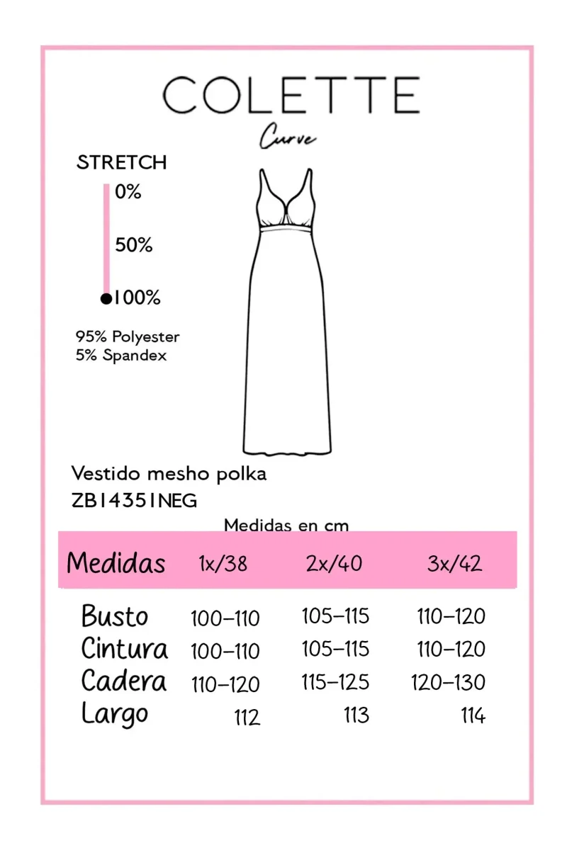 Maxi Vestido Mesh Polka Curvy Negro - Imagen 3