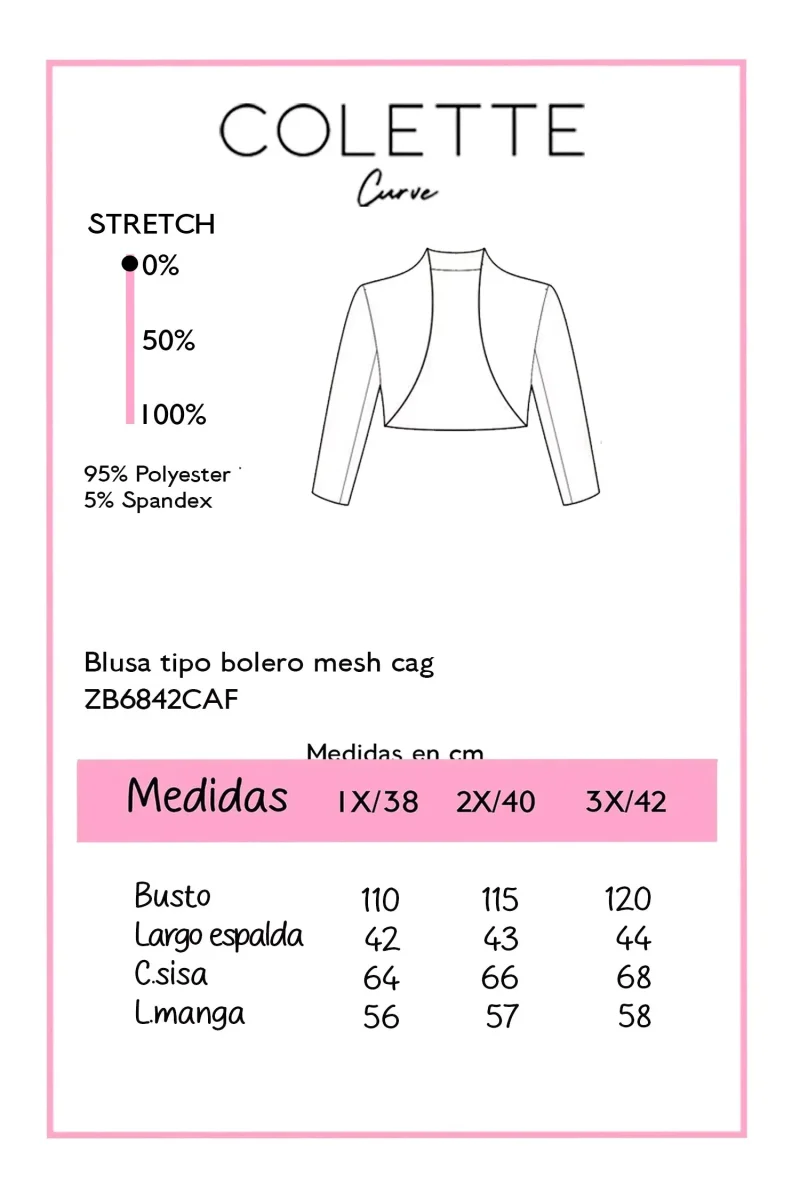 Bolero Curvy Mesh Manga Larga - Imagen 3
