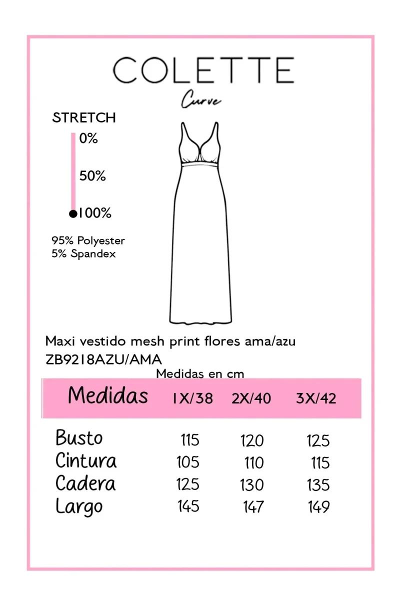 Maxi Vestido Curvy Mesh Print Floral Bodycon Azul - Imagen 3