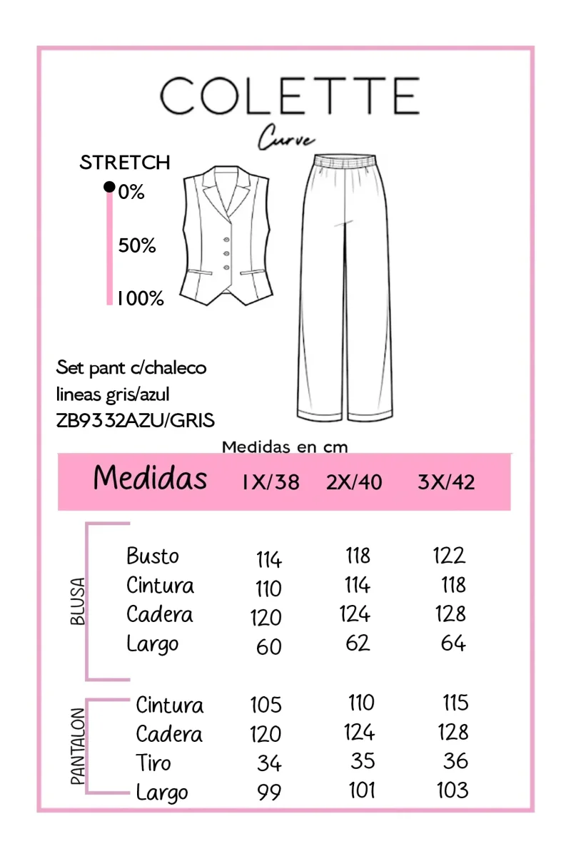 Set Chaleco Cruzado y Pantalon Wide Leg Curvy Rayas Azul - Imagen 3