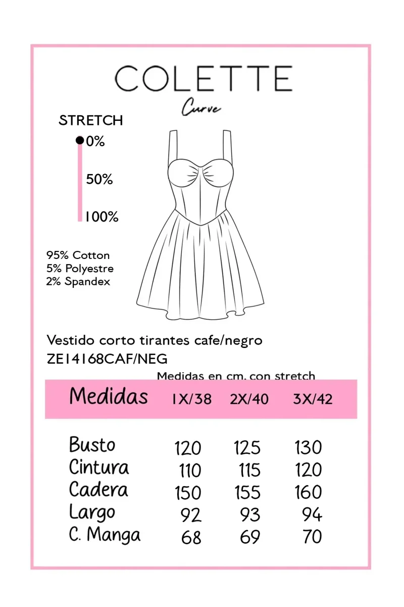 Vestido Corto Tirante Curvy Cafe - Imagen 3