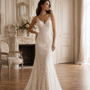 Vestido de novia corte sirena de encaje.