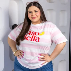 Playera Curvy Ciao Bella Rayas Rosa Palo