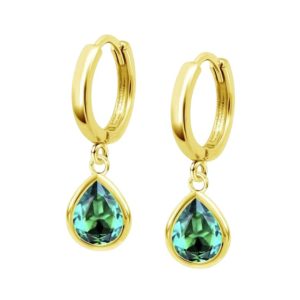 Aros dorados con lagrima verde Lotus