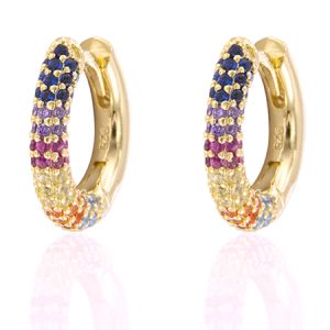 Pendientes aros dorados piedras multicolor.