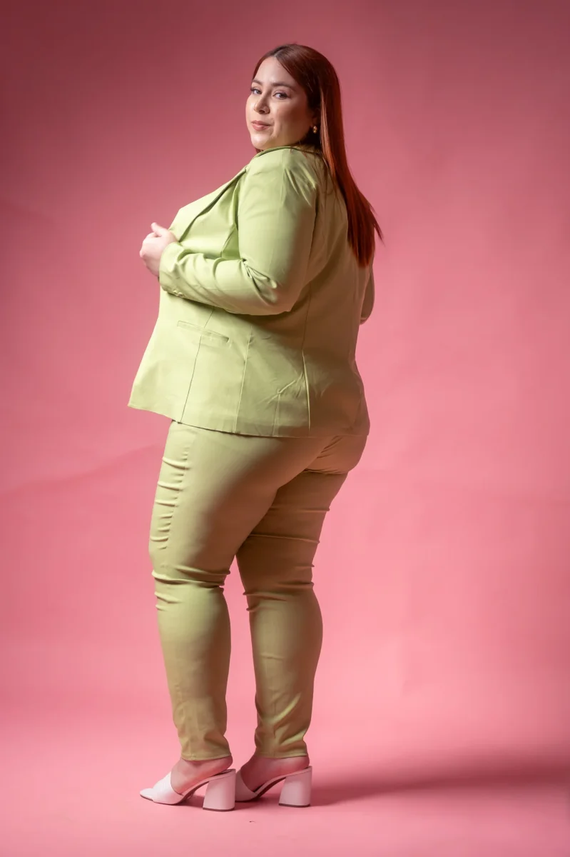 Blazer Curvy Vestir Stretch Verde Sofisticado Profesional - Imagen 3
