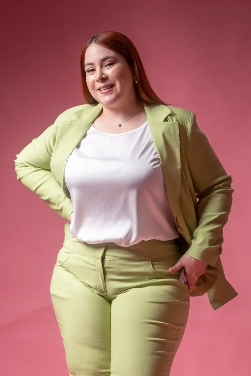 Blazer Curvy Vestir Stretch Verde Sofisticado Profesional - Imagen 2