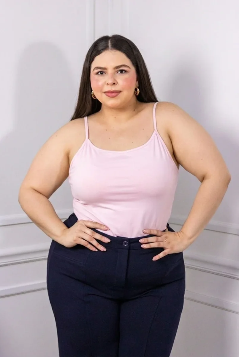 Blusa Curvy Básica Tirantes Licra Stretch Rosa - Imagen 2