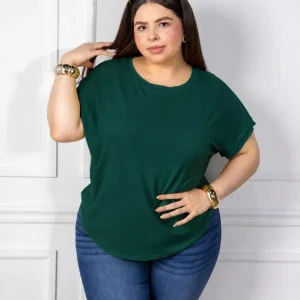 Blusa curvy licra cuello redondo manga corta verde