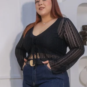 Blusa Curvy Encaje Negra Femenina Delicada Romántica Elegante