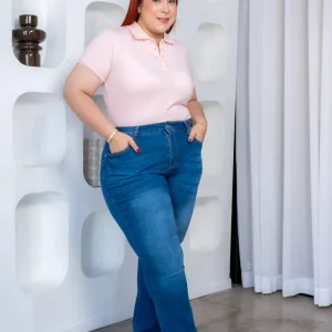 Blusa Polo Curvy Algodón Rosa Pastel Femenina