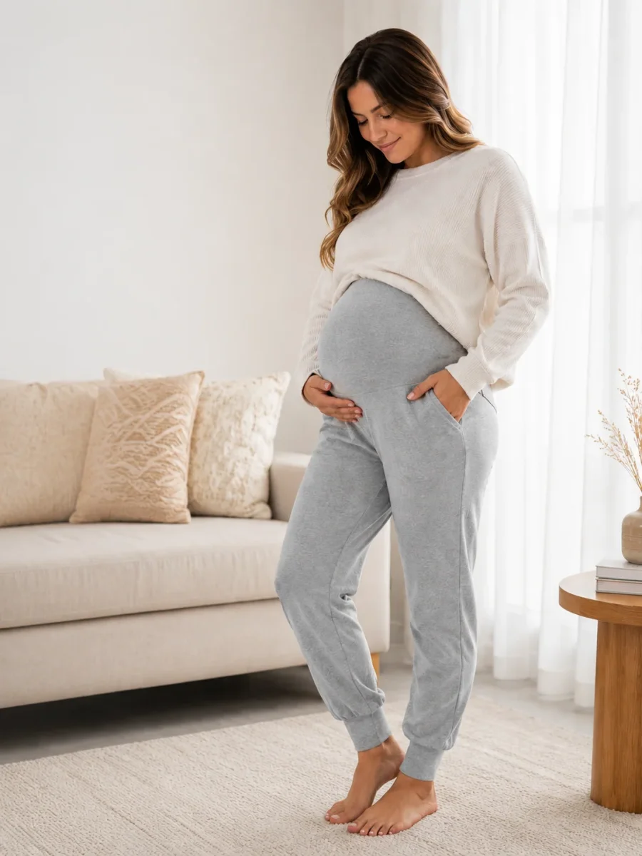 Pantalón Maternal de Cintura Alta — Jogger Suave con Bolsillos, Embarazo y Postparto