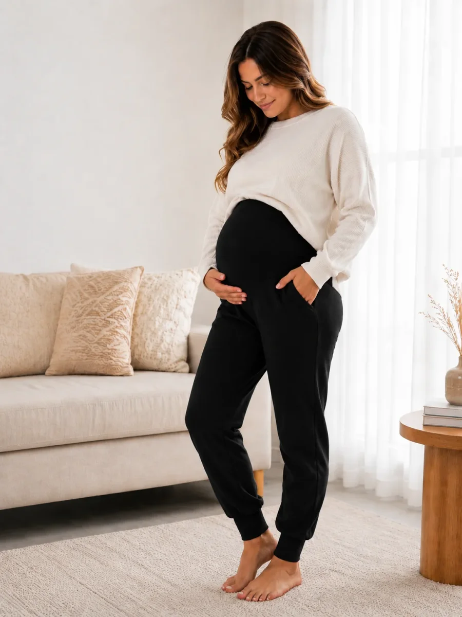 Pantalón Maternal de Cintura Alta — Jogger Suave con Bolsillos, Embarazo y Postparto - Imagen 3