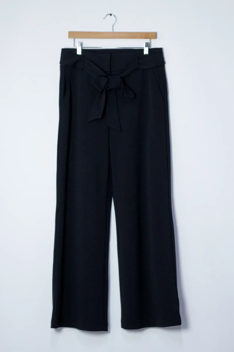 Pantalón Curvy Vestir Recto Negro con Cinto Lazo Sofisticado - Imagen 4