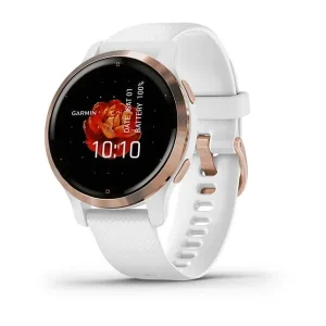 Venu® 2S Bisel de acero inoxidable de color Rose Gold con carcasa y correa de silicona blanca nºref 010-02429-13