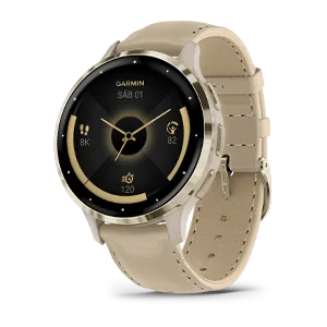 Venu® 3S Bisel de acero inoxidable de color beige gold con caja en gris francés y correa de cuero beige gold, 010-02785-55 - Imagen 6