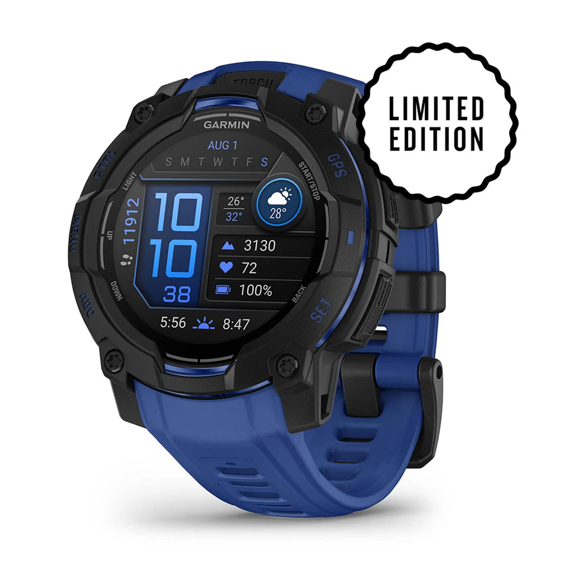 Instinct® 3 – 45 mm, AMOLED Negro con correa de color azul Supernova, Nº Ref: 010-02936-03
