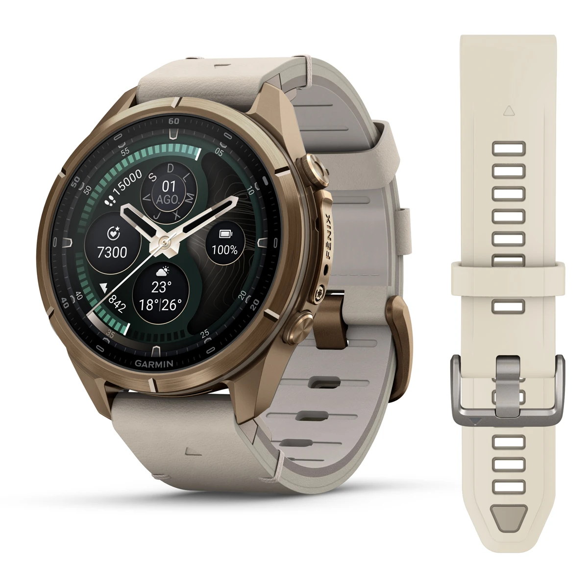 fēnix® 9 Pro – inReach® 43mm Amoled Titanio dorado con correa de cuero en beige, nºde referencia :010-04335-41 - Imagen 2