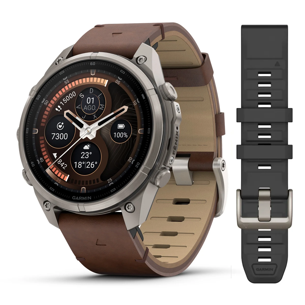 fēnix® 9 Pro – inReach®, 47mm Amoled Titanio con correa de cuero en marrón, nº ref: 010-04336-41 - Imagen 2