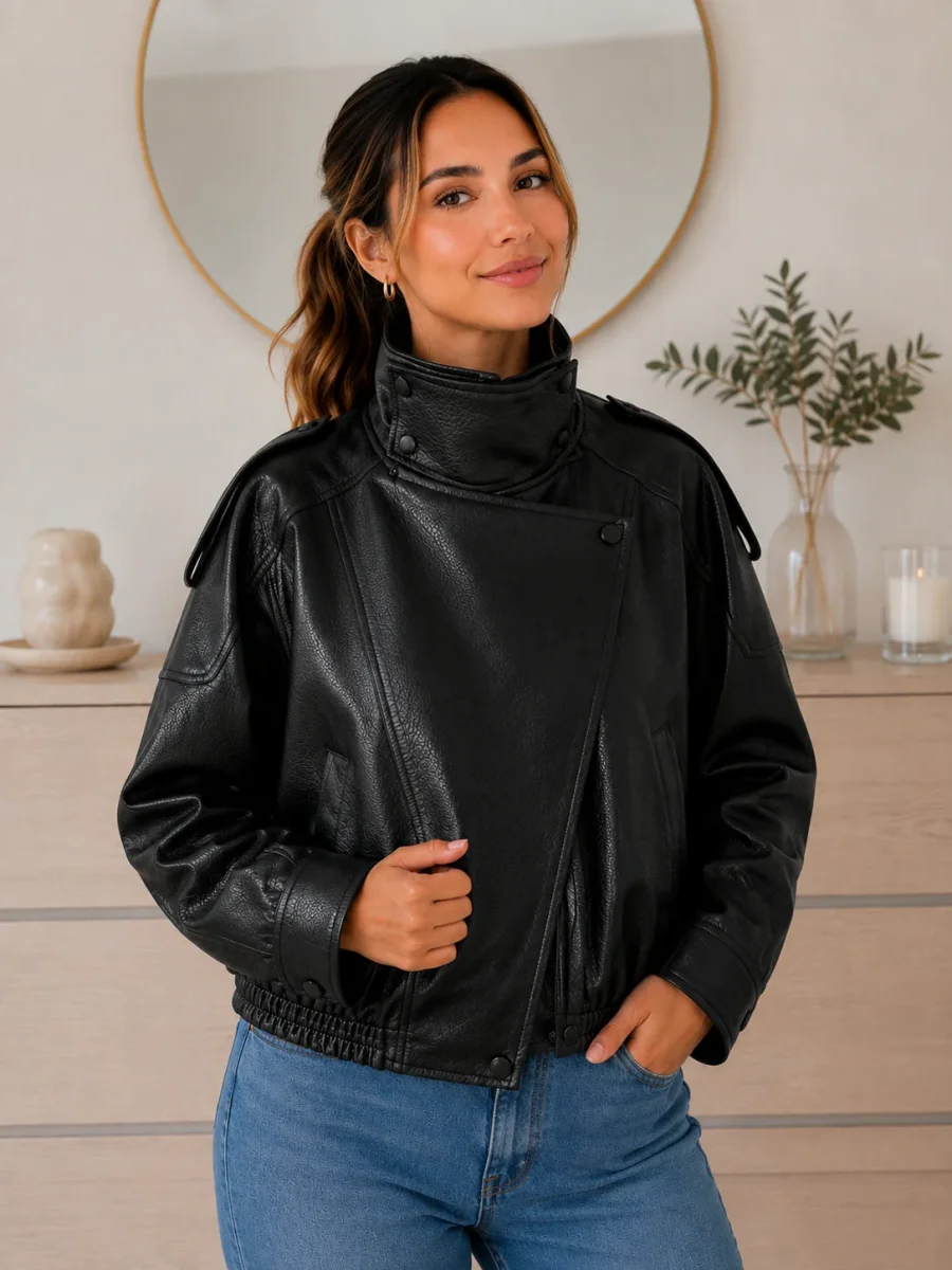 Chaqueta Moto de Cuero Sintético — Mujer - Imagen 4