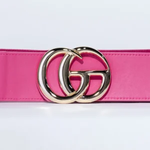 Cinto Curvy Elástico Rosa Hebilla Dorada Define Cintura