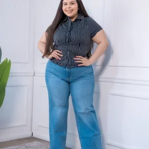 Camisa Curvy Rayas con Elástico Atrás Look Oficina Chic
