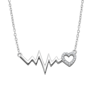 Colgante electrocardiograma con corazón y circonitas en plata.
