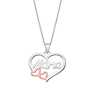 Colgante mamá con corazones en rosa en plata de ley.